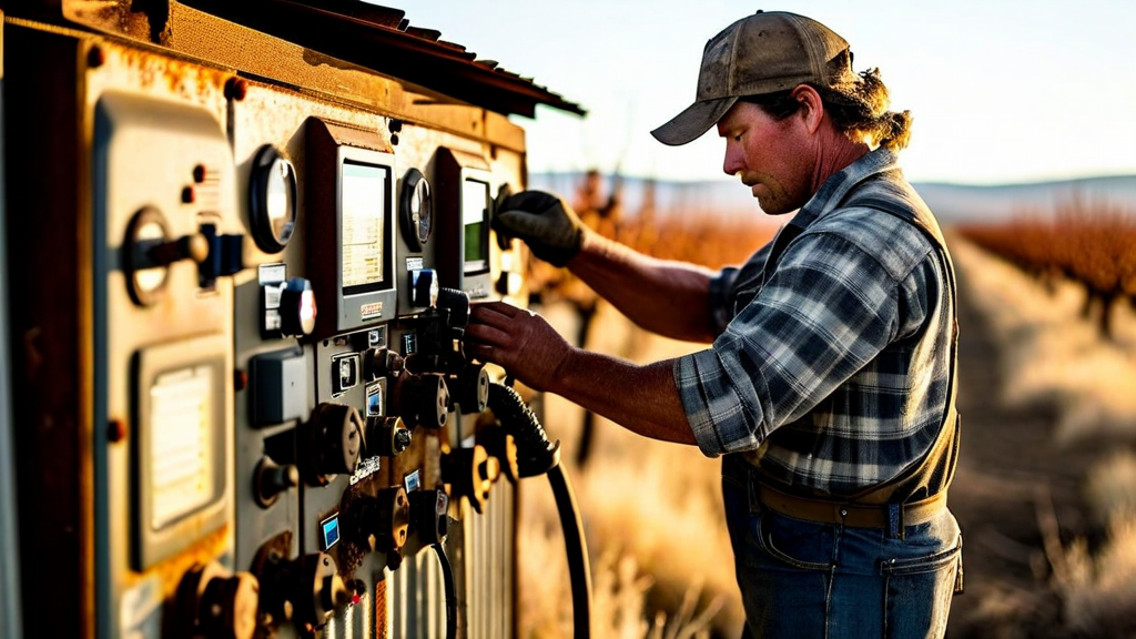 David Wallace inspecting irrigation pump panel