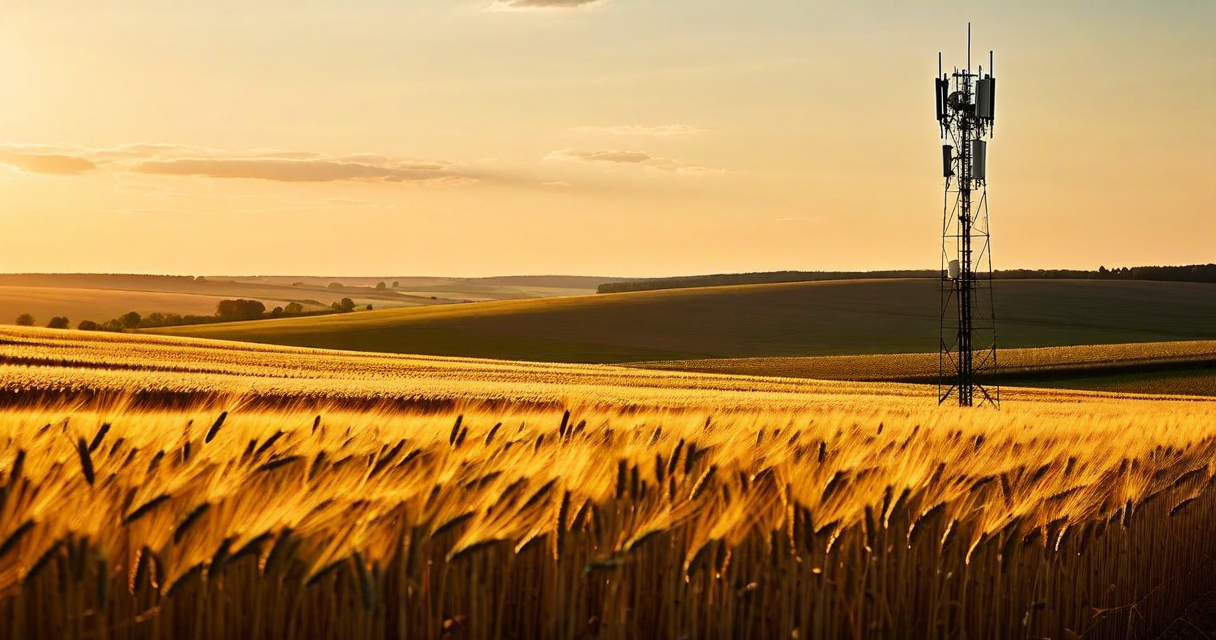 Cellular signal tower in rural landscape
