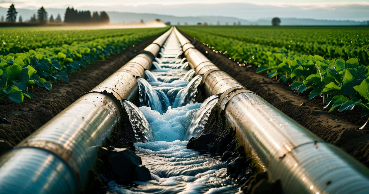Water flowing through irrigation pipes