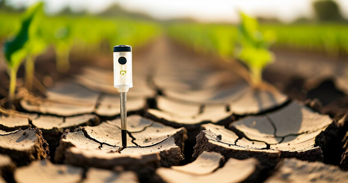 Soil moisture probe in agricultural field
